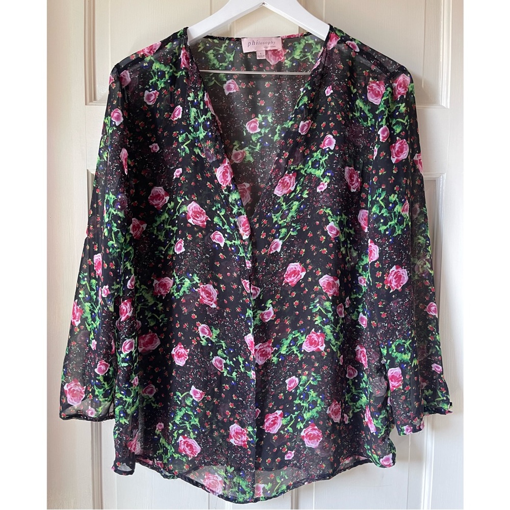 Philosophy Sheer Pull Over Floral Blouse